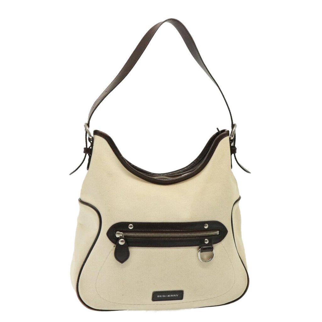 Burberry Shoulder Bag Canvas Cream Auth 77727